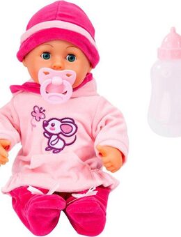 Bayer Babypuppe First Words Baby, 38 cm, Maus rosa (3-tlg), mit Schlafaugen und Babygeräuschen