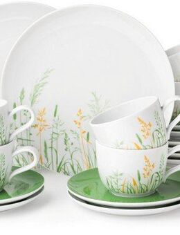 Seltmann Weiden Kaffeeservice Geschirr-Set, 18 Teile, Liberty Meadow Grasses (18-tlg), 6 Personen, Porzellan, Tassen, Untertassen, Teller, Made in Germany, 18 Teile, für 6 Personen