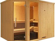 weka Sauna Element-Ecksauna VARBERG 4, BxTxH: 244 x 194 x 199 cm, 68 mm, vorgefertigte Elemente, Fensterelement, moderne Ganzglastür