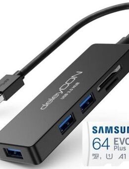 USB 3.0 Typ A, 3fach Hub USB 3.0 Typ A & DUAL Speicherkartenleser deleyCON, SD & MicroSD Laufwerke, Samsung EVOPlus MicroSDXC 64GB mit einer Datenübertragung von bis zu 130MB/s, inklusive SD-Adapter - Fürth