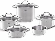 Fissler Topf-Set San Francisco, Edelstahl 18/10 (Set, 9-tlg., Bratentopf 20 cm, je 1 Kochtopf 16/20/24 cm, Stielkasserolle 16 cm), Geeignet für alle Herdarten, Induktion