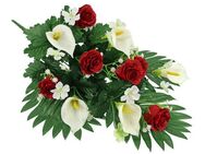 Kunstblume Aufleger mit künstlichen Rosen und Calla, I.GE.A., Höhe 48 cm, Grableger Friedhofsgesteck Arrangement Blume Seidenblume Blumen