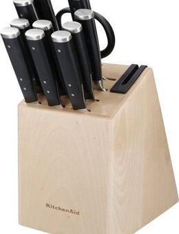 KitchenAid Messerblock Gourmet (11tlg), Messerr japanischer Stahl, Schärfer,Birkenholzblock, inkl. 1 Schere