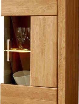 Home affaire Vitrine Ribe,125cm hoch,4 Fächer,1Glasboden variabel einsetzbar Massivholz, Holzwerkstoff,dunkles gehärtetes Glas, Metall Griffe