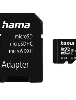 Hama microSD Karte, Memory Fast, + Adapter/Foto, Class 10 UHS-I 80MB/s Speicherkarte (16 GB, UHS-I Class 10, 80 MB/s Lesegeschwindigkeit)