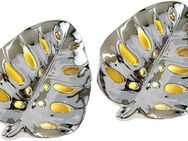 I.GE.A. Dekofigur LED-Deko Blatt aus Keramik (2 St), Deko-Objekt Statue Geschenkidee 2er Set, silber