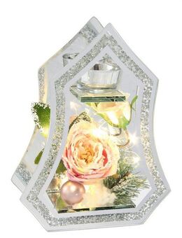 I.GE.A. Teelichthalter Deko-Objekt mit LED Licht und Teelichtkerze (1 St), Mit Rose Tanne Kugel Kunstschnee Weihnachtsdeko Kerzenhalter Geschenk