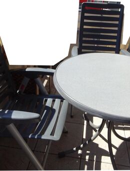 Terrassenmöbel KETTLER ELBA, Tisch rund und 3 Hochlehner Stühle mit Auflagen, anthrazit. - Osnabrück Zentrum