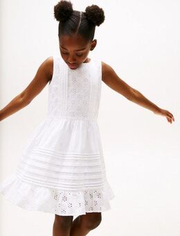 Tommy Hilfiger Sommerkleid EMBROIDERED COTTON DRESS SLVLS mit zarter Lochstickerei, mit Biesen