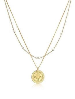 Elli Gliederkette Layer Coin Ornament Münze Zirkonia 925 Silber