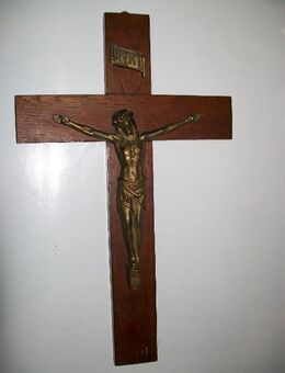Altes Holzkreuz, Jesus, Messing - Bronze, 50 x 30 cm - Büdelsdorf