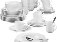 Seltmann Weiden Kombiservice Geschirr-Set, 42 Teile, Rondo/Liane Weiß (42-tlg), 6 Personen, Porzellan, Geschirr, Service, Made in Germany, 42 Teile, für 6 Personen
