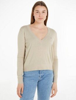 Tommy Jeans V-Ausschnitt-Pullover TJW ESSENTIAL VNECK SWEATER EXT mit Logostickerei