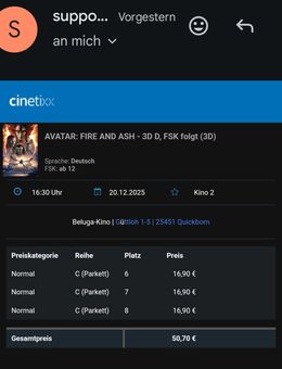 Verkaufe 3 Kinokarten - Quickborn (Landkreis Pinneberg)