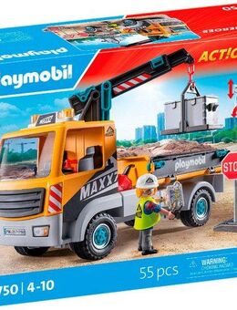 Playmobil® Baustellen-LKW mit Kran (71750), Playmobil Action Heroes Konstruktions-Spielset, (55 St)