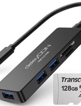 OTG USB 3.0 Typ C, 3fach Hub USB 3.0 Typ A & DUAL Speicherkartenleser deleyCON, SD & MicroSD Laufwerke, Transcend MicroSDXC 128GB mit einer Datenübertragung von bis zu 100MB/s - Fürth