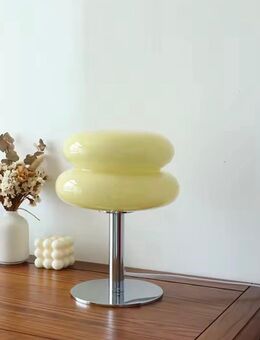 Glas Tischlampe Gelb mit Chromfuß & Kabel – Vintage Style - Langenberg