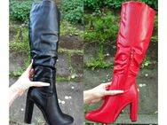 Gr. 36 - 40, sexy + robust, High Heels Stiefel, Kunstleder schwarz + rot - Bruchköbel