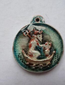 Karlsruher Majolika, Keramik-Anhänger, Medaillon Neptun, Wassermann, Fischer - Königsbach-Stein