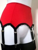 RETRO 6-fach Strapshalter m. Metallclips - rot mit schwarzen Bändern Modell K 906 in 45768