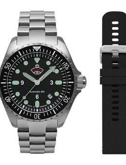 ruhla Automatikuhr NVA Kommando Minentaucher 4960M-5_set, (Set, 2-tlg., Mit zusätzlichem Armband aus Silikon), Herrenuhr, Datum, Leuchtzeiger, Saphirglas, Made in Germany