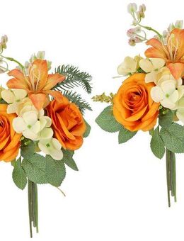 Kunstblume Kunstblumen-Strauß Rosen Lilien Hortensie, I.GE.A., Höhe 35 cm, Blumenstrauß Bouquet Blume Grabschmuck Aufleger Grabdeko