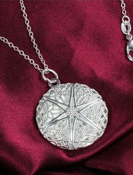 ☝️☝️☝️Halskette, 925 Silber plat. + Anhänger rundes Medaillon, Stern, NEU⭐⭐⭐⭐⭐ - Gersthofen