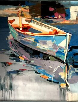 Großes neues BALI-Gemälde (110x130cm), Abstrakte Szene mit ankerndem Boot!!! - Berlin