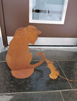Edelrost Katz und Maus auf Platte - Kraftisried