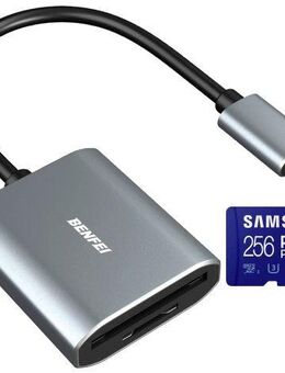 OTG USB 3.0 Typ C, DUAL Speicherkartenleser BENFEI, SD & MicroSD Laufwerke, Samsung PROPlus MicroSDXC 256GB mit einer Datenübertragung von bis zu 160MB/s, inklusive SD-Adapter - Fürth