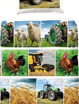 good morning Kinderbettwäsche Agri, Renforcé, 2 teilig, 100% Baumwolle, 135x200, Reißverschluss, Kind, Junge, Bauer, Traktor