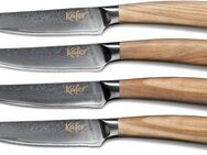 Käfer Steakbesteck (4-tlg), 4 Personen, Klingenstahl, Olivenholz, Olivenholz Griffe, Klingen aus 67-lagigem Damaszenerstahl