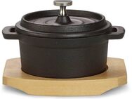 ECHTWERK Kochtopf Mini Cocotte, Emaille, Gusseisen, für Backöfen, Grill, BBQ, Induktion, mit Servierbrett, 200 ml, Ø 10 cm