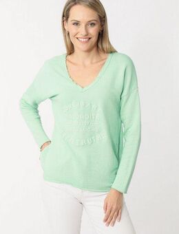 Zwillingsherz Sweatshirt ausgefranster V-Ausschnitt, Vintage Look, Langarm