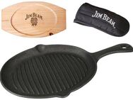 Jim Beam BBQ Grillpfanne, Gusseisen (Set), 4 Stk., inkl. Griffüberzug und Holzuntersetzer