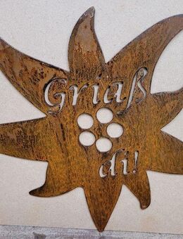 Edelrost Edelweiß mit Griaß di! Schriftzug - Kraftisried