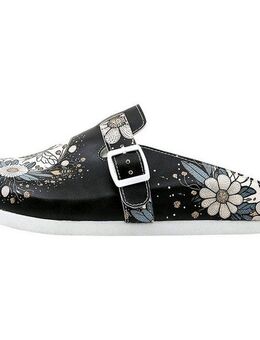 DOGO Comfie Pantoletten Hausschuhe Bee With Flowers Damen Sandalen Hausschuh Handgefertigt