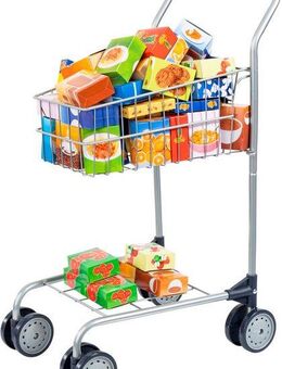 Bayer Spiel-Einkaufswagen, (Set), mit lebensechten Spiellebensmitteln