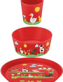 KOZIOL Kindergeschirr-Set 3er-Set Kleiner Teller + Schale + Becher CONNECT FARM (3-tlg), 1 Personen, Kunststoff, Co² neutral produziert, Made in Germany, 3 Teile, für 1 Person