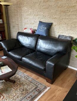 Italienisches Ledersofa und 2 Ledersessel in Voll-Leder schwarz, braun abgesetzt - Bad Lauterberg (Harz)