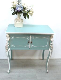 Konsolentisch Anrichte mit Türfach, Vollholz, Chippendale Barock Stil, in Mint Weiß Gold, handbemalt - Sinzig