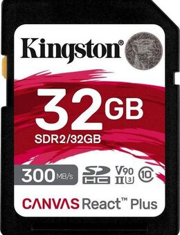 Kingston Canvas React Plus SD 32GB Speicherkarte (32 GB, Class 10, 300 MB/s Lesegeschwindigkeit)