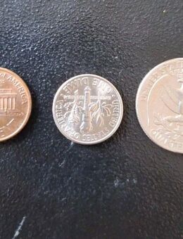 USA Münzen 3 Stück Quarter Dollar 1979, One Dime 2011, One Cent 1996 - Essen