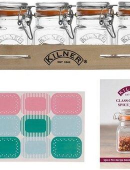 KILNER Gewürzbehälter, Glas, (Set, 7-tlg), Holzkasten, 6 x 70 ml, geeignet für Kräuter und Gewürze