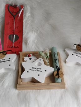 Geschenk Set ...."Du bist mein Stern" o. "ein Stern für Dich" o. "Du bist mein Glücksstern" Kerzenständer Kerze Wunderkerze Holzbox - Rheinbach