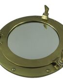 Tolles Bullauge mit Spiegel Messing brüniert Schiffsfenster maritime Deko Wandspiegel ca. 29 cm in 20095