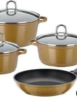 GSW Topf-Set Gourmet Premium Color, Aluminiumguss (Set, 9-tlg., je 1 Kochtopf 16/20/24 cm, 1 Bratpfanne 24 cm), Induktion