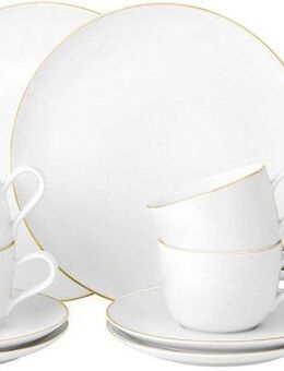 Seltmann Weiden Kaffeeservice Geschirr-Set, Service Liberty Goldrand (18-tlg), 6 Personen, Porzellan, Teller Set, Tassen, gold, Made in Germany, 18 Teile, für 6 Personen