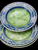 2 tiefe + 2 flache Teller - Design „ Versailles Quadrifoglio“ grün blau in 57572