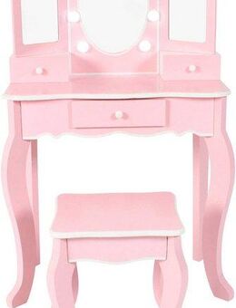 CHIC2000 Schminktisch pastellrosa, mit großen LED-Lichter rund um den Spiegel und Hocker